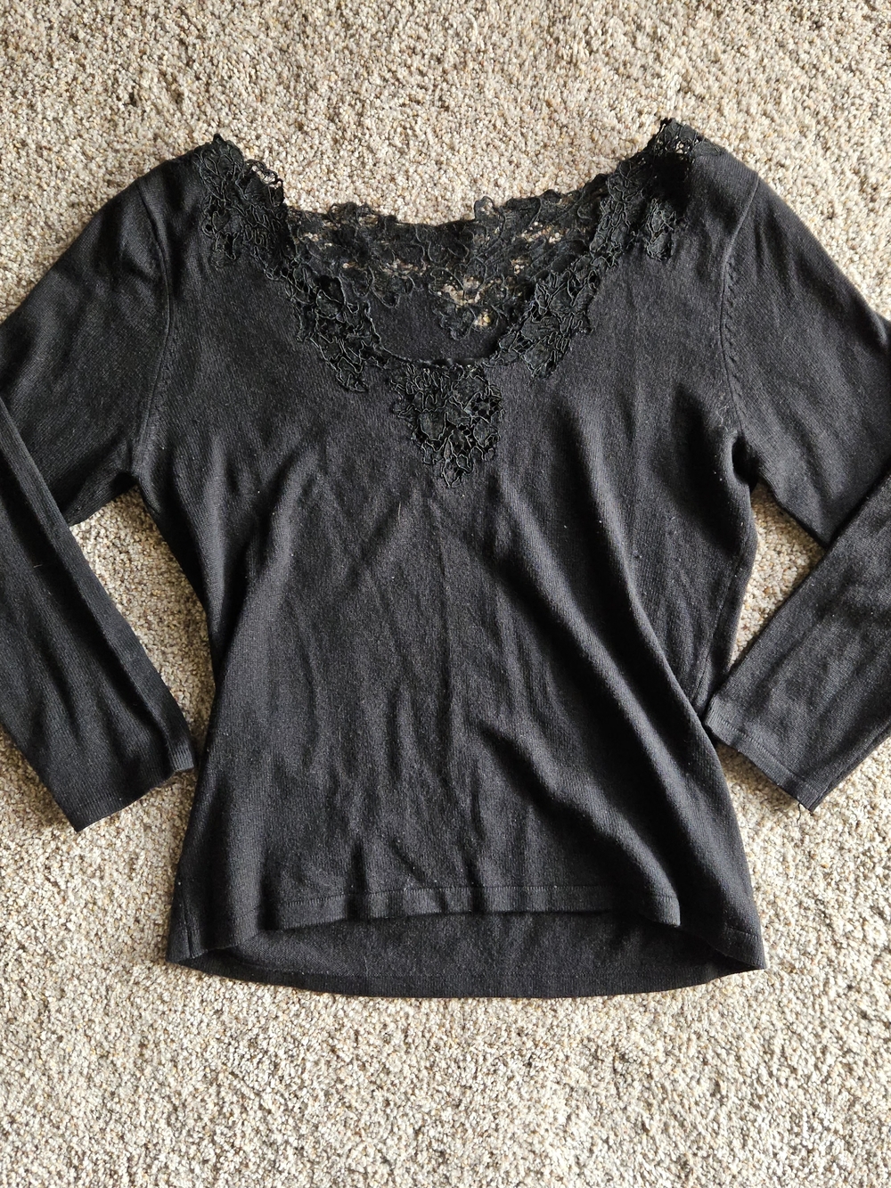 Harold's Black Lace-Trim Knit Top